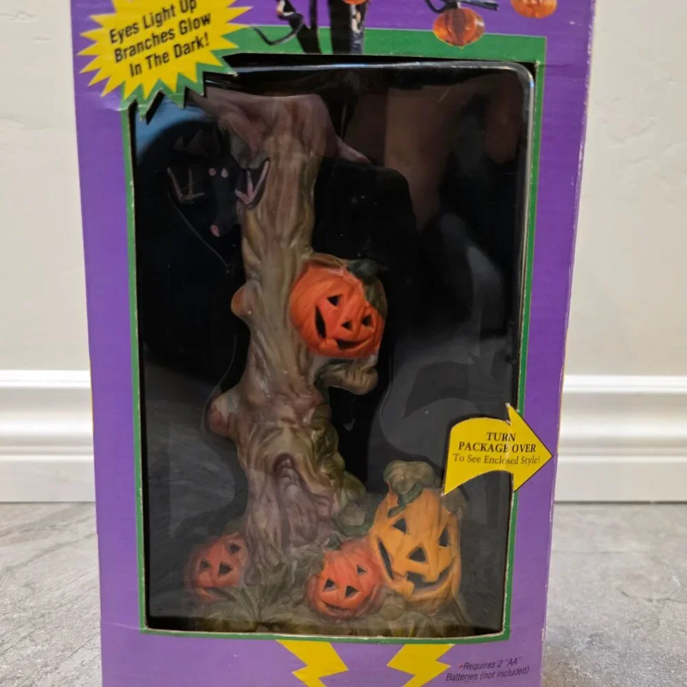VTG Fun World Light Up Halloween Ceramic Haunted Tree Jack O’Lanterns Base